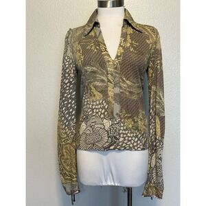 VTG Roberto Cavalli Class Ruched Sleeve Top Womens 46/10  Italy Y2K Maximalist